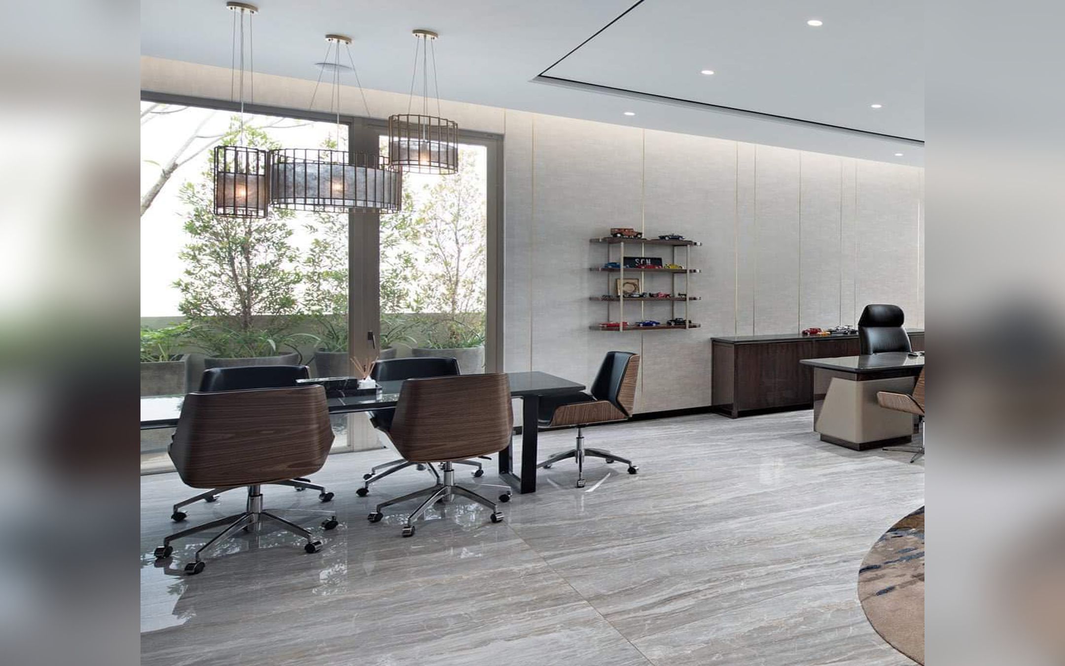 Design Interior Modern Livingroom mewah luxury residence di BSD City Serpong - Tangerang - Banten sofa custom meja bundar solid surface cabinet HPL kayu