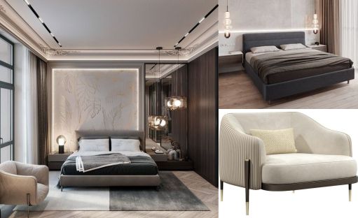 design interior bedroom ( desain ruangan kamar ) minimalis odern warna coklat hitam putih material plywood finishing duco lighting warm