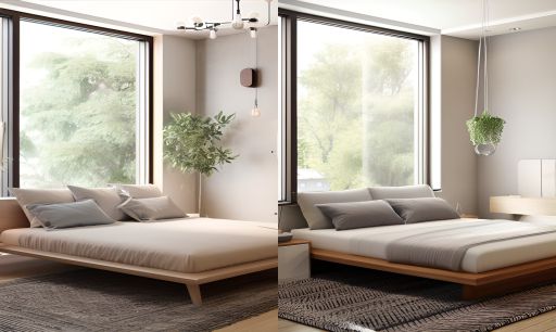 desain ruang kamar tidur minimalis dengan tumbuhan dan lampu hias gantung ( design interior bedroom minimalist )