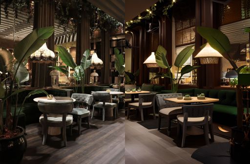 desain ruangan kafe farm house dengan pohon pisang-pisangan ( design interior cafe with giant bird of paradise )