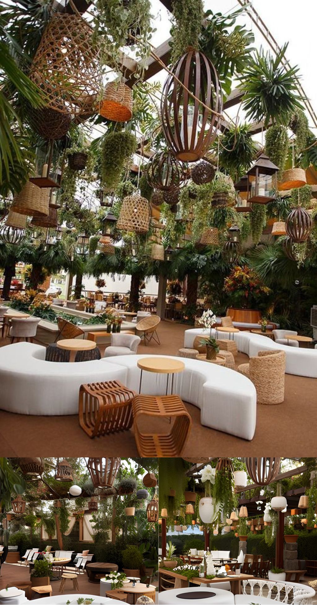 design ruangan kafe luar ruangan ( design interior cafe exterior ) farm house, tumbuhan gantung sofa unik 