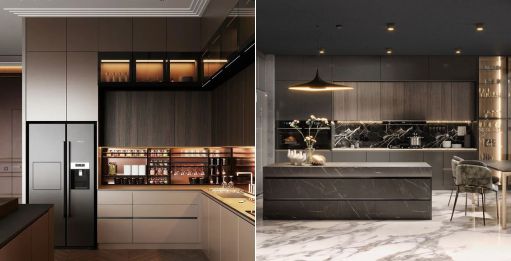 dapur / kitchen minimalis warna hitam elegan putih teduh nyaman plus kitchen set