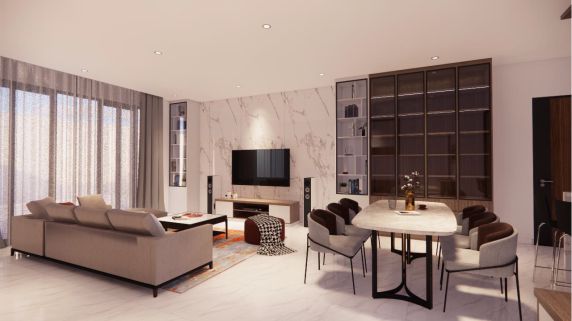 desain ruang tamu dan ruang keluarga perumahan kota wisata cluster bellevue - Cibubur - Jakarta Timur