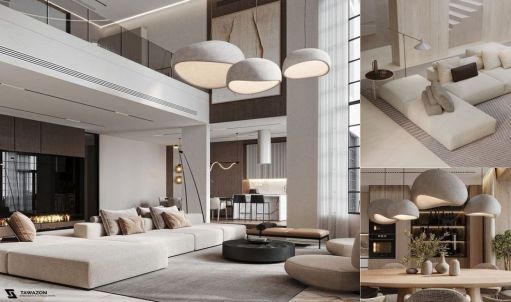 Design Interior Livingroom ( desain ruang tamu ) minimalis modern warna hitam putih flooring karpet finishing duco 