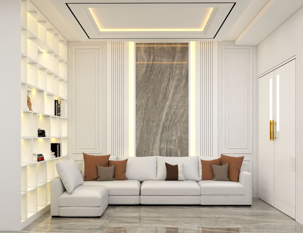 desain ruang tamu livingroom klasik berwarna putih di ampera jakarta selatan / design classic livingroom interior ampera - jakarta selatan 0027