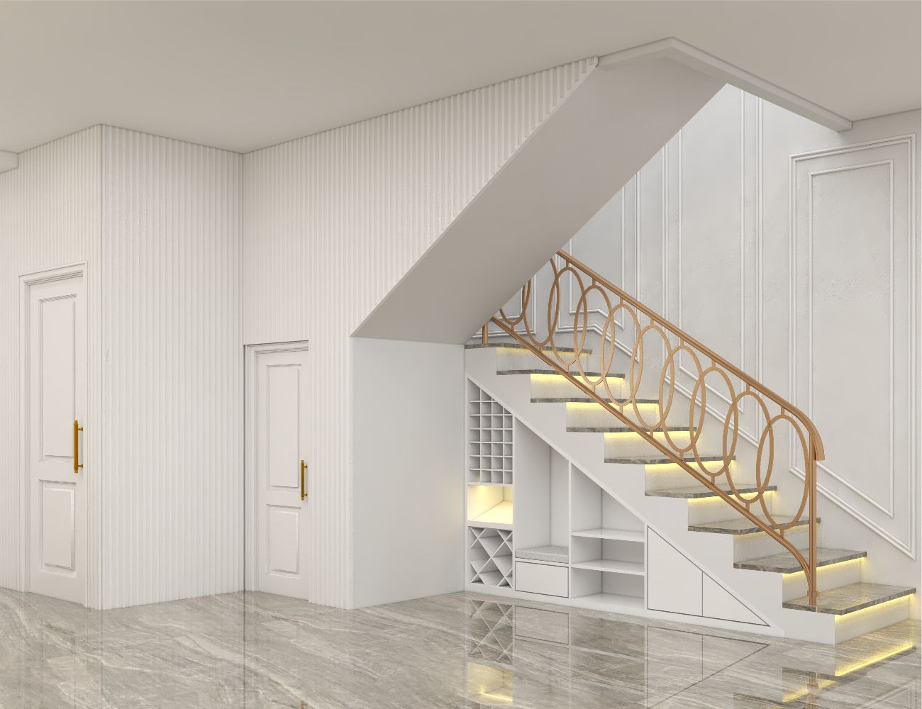 desain interior tangga klasik di perum polri ampera - jakarta selatan