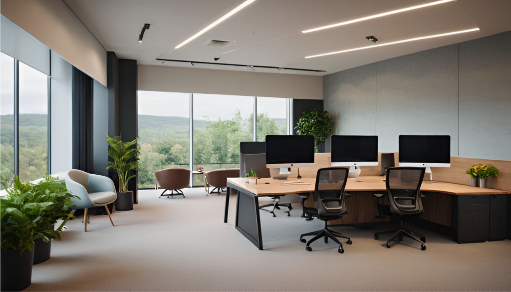 desain ruangan interior kantor minimalis di Komplek Pergudangan Karawang Asri 