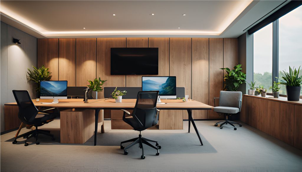 desain ruangan interior kantor minimalis di Komplek Pergudangan Karawang Asri 