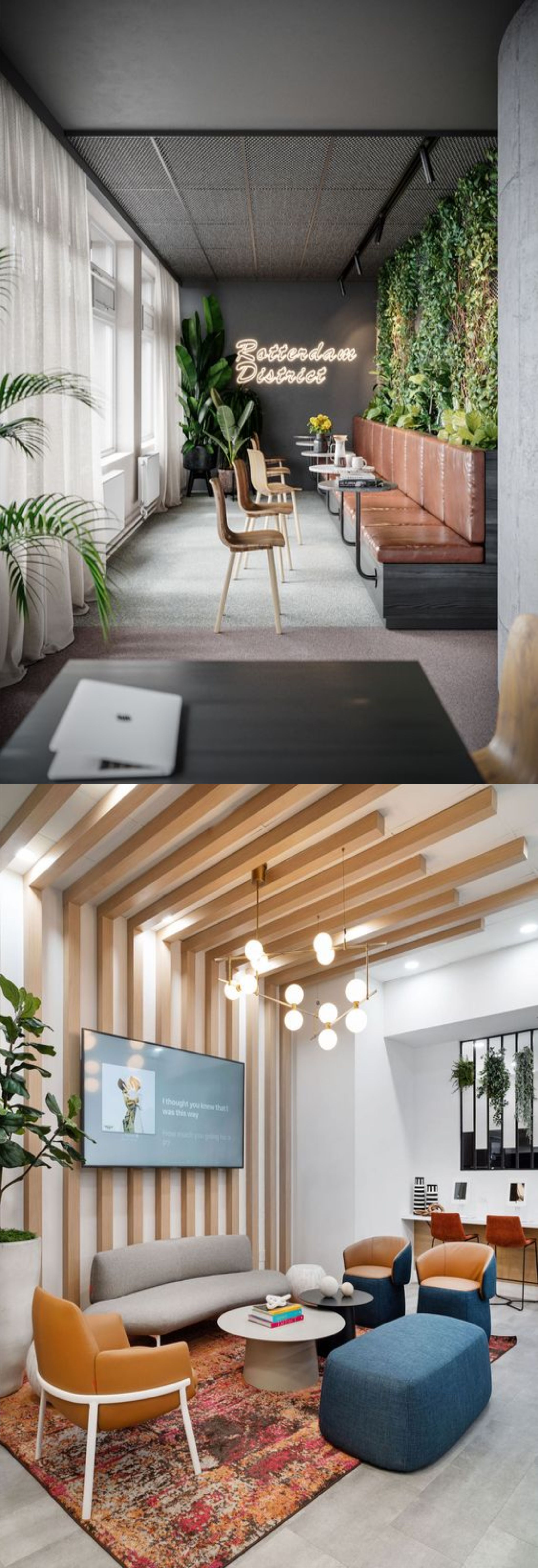 design interior office ( kantor ) office minimalis dengan sentuhan tropis tumbuhan hijau asri 