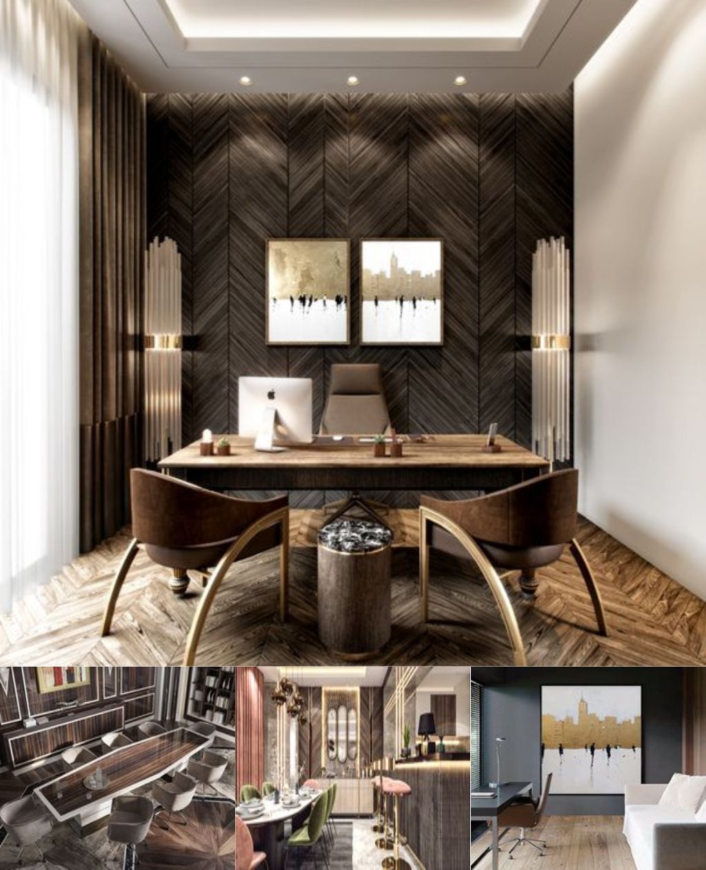 contoh design interior office ( desain ruangan kantor ) modern warna hitam putih flooring LVT material HPL finishing duco