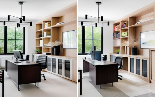 design interior office ( kantor ) office minimalis dengan sentuhan tropis tumbuhan hijau asri 