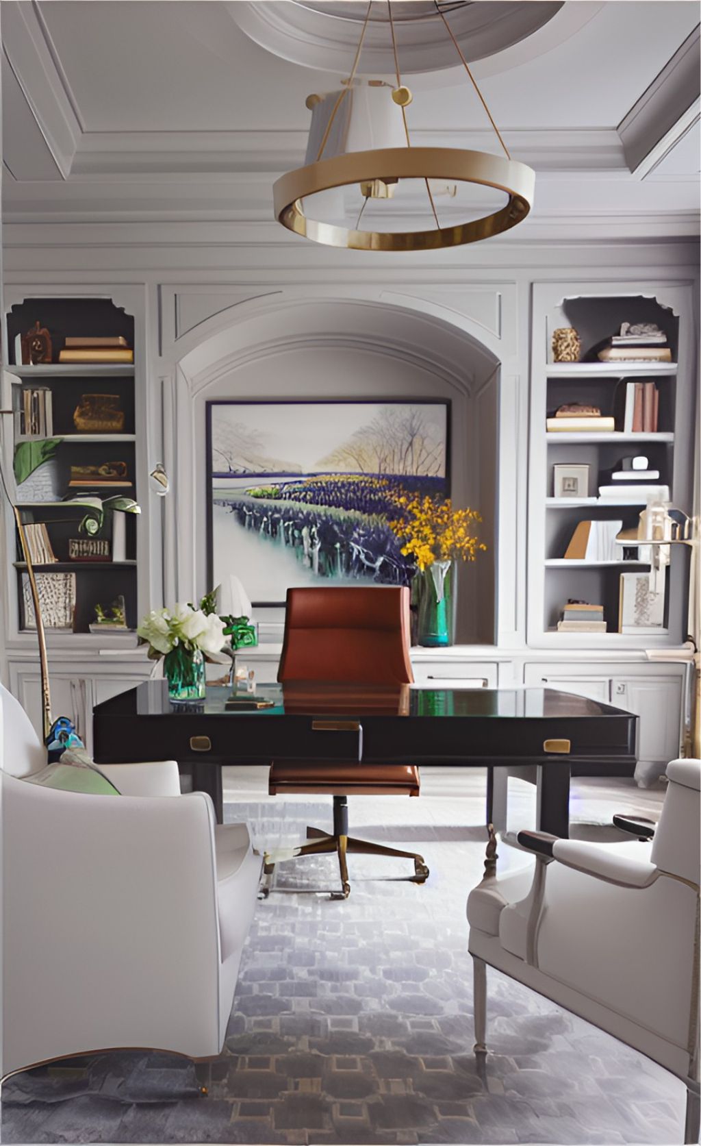 desain ruangan kantor klasik modern warna putih ( design interior office modern classic )