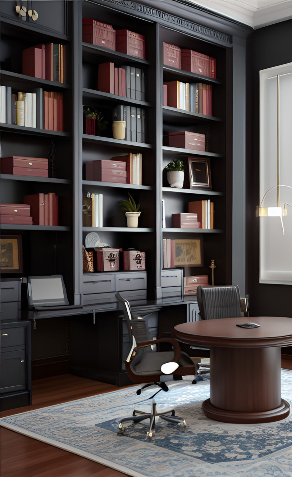 desain ruang kantor klasik modern warna hitam ( design interior office modern classic )