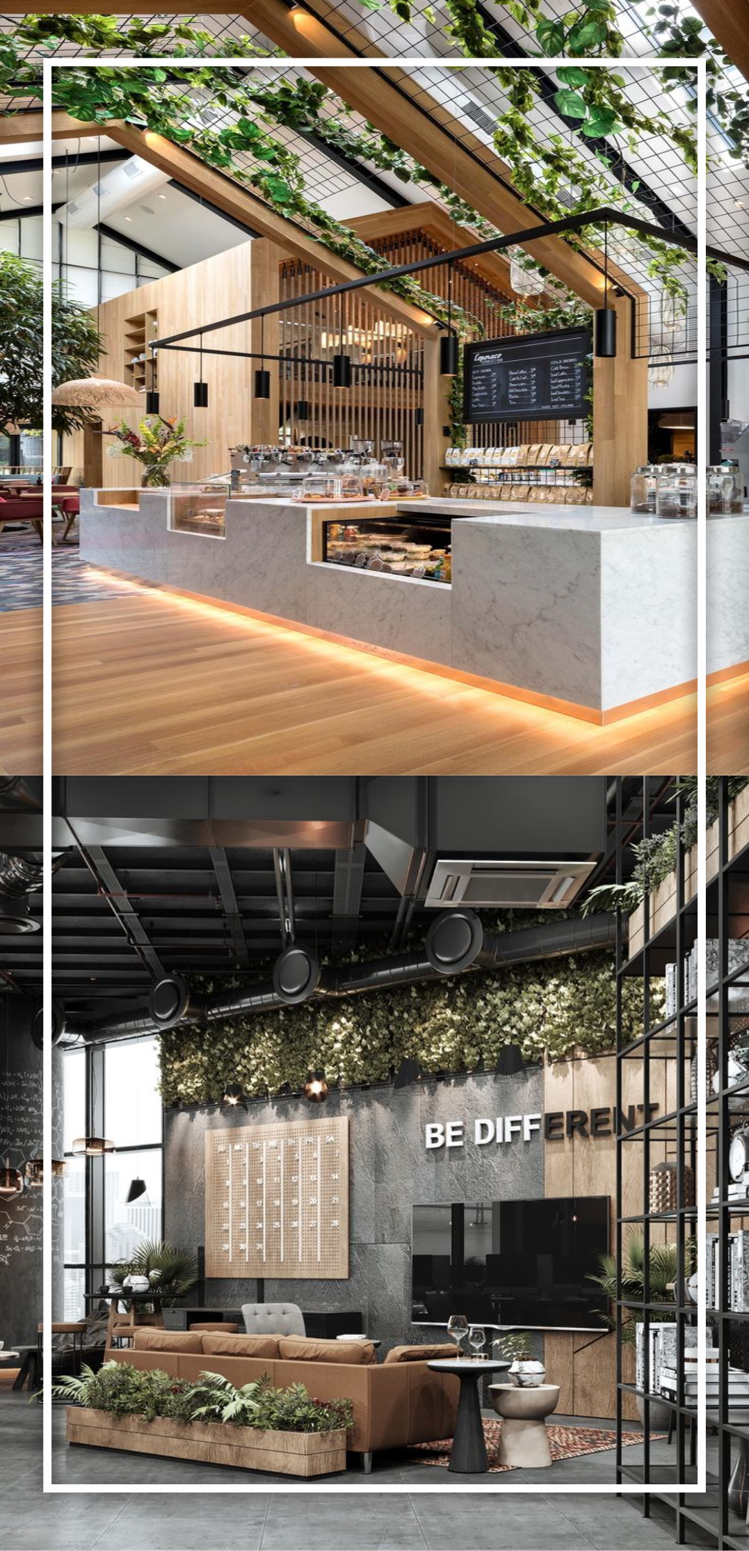 design interior modern minimalis dan industrial dengan bunga dan tumbuhan