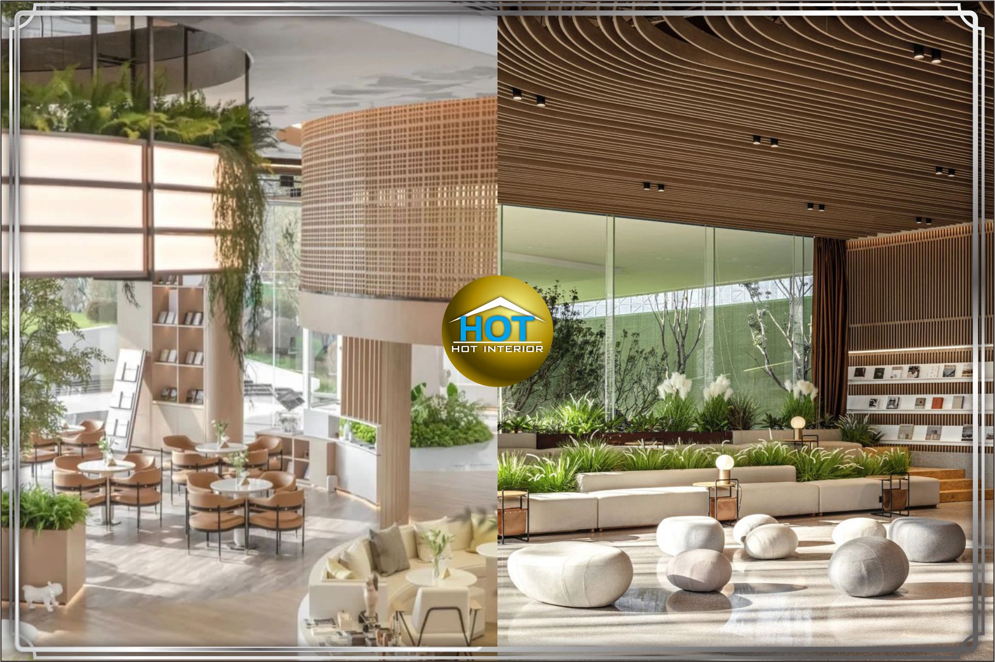 design interior cafe minimalis modern dengan sentuhan tubuhan hijau tropis segar asri fresh